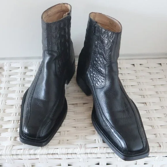 Filanto Black Leather Crocodile Embossed Ankle Boots Italy Men’s Size EU 42 US 9 Jo Ghost 3206 Italian Black Crocodile Print Leather Ankle  main image 3